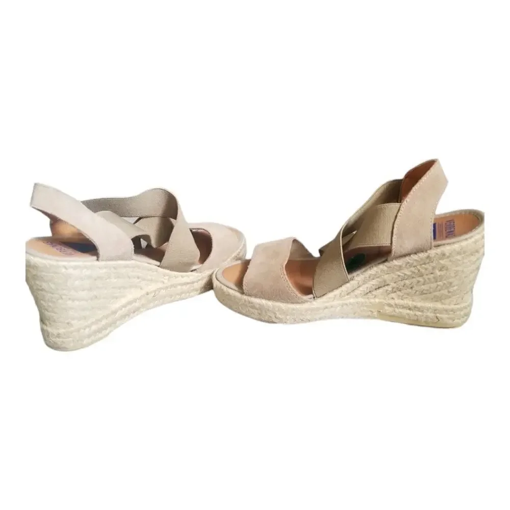Verbenas Silva Serraje Piedra Open Toe Espadrille Cross Strap Wedges size 8‌